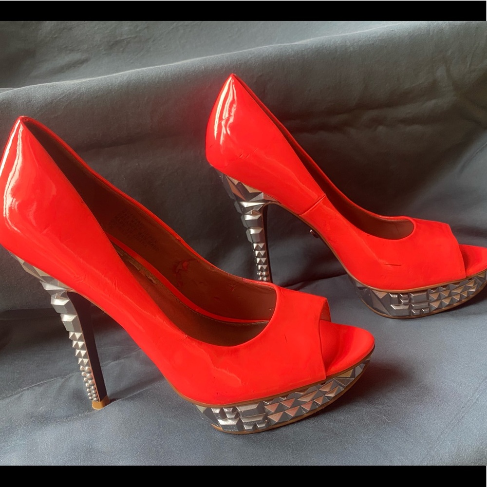 Stunning bright coral platform heels